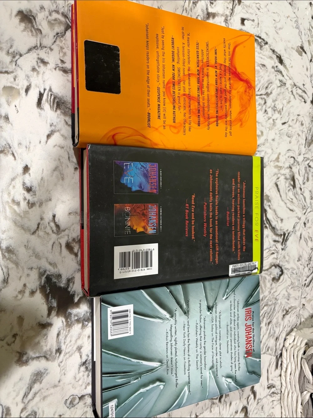 3 Hardcover books Iris Johansen Thriller Collection - Orange, Red, Blue Covers